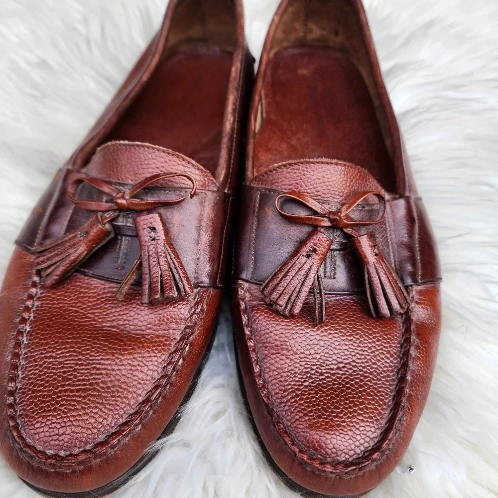 Johnston & Murphy Brown Leather Tassel Loafers Men's 10EE Wide Slip On